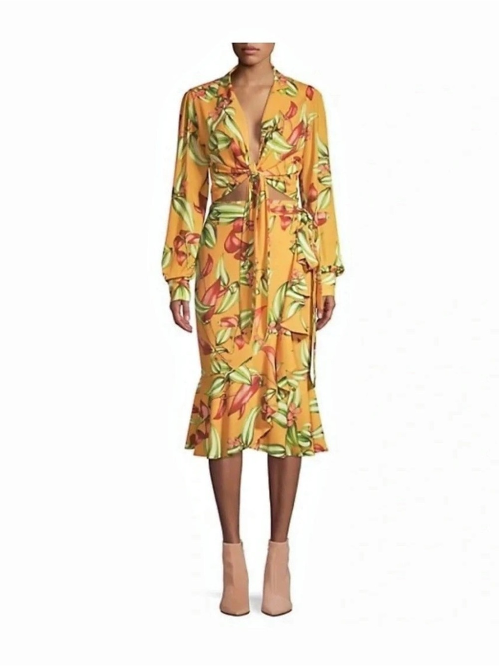 PatBO Zebrina Print Tie Front Cropped Top & Wrap Skirt Set Small